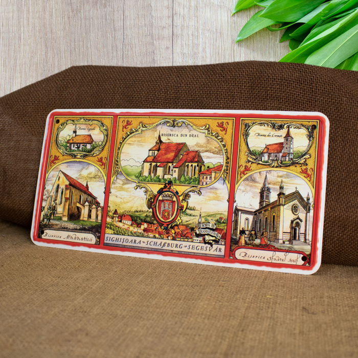Tablou metalic decorativ suvenir, Biserici, Sighisoara Medievala [4]