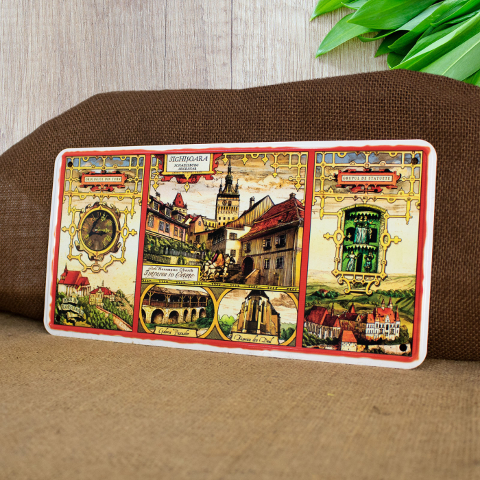 Tablou metalic decorativ suvenir, Orologiul din Turn, Sighisoara Medievala [4]