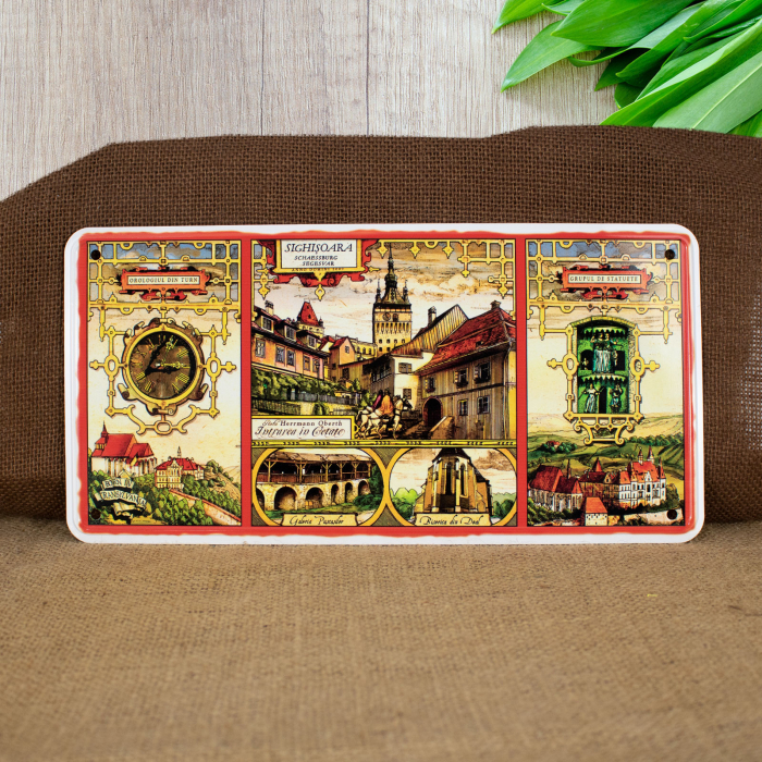 Tablou metalic decorativ suvenir, Orologiul din Turn, Sighisoara Medievala [2]