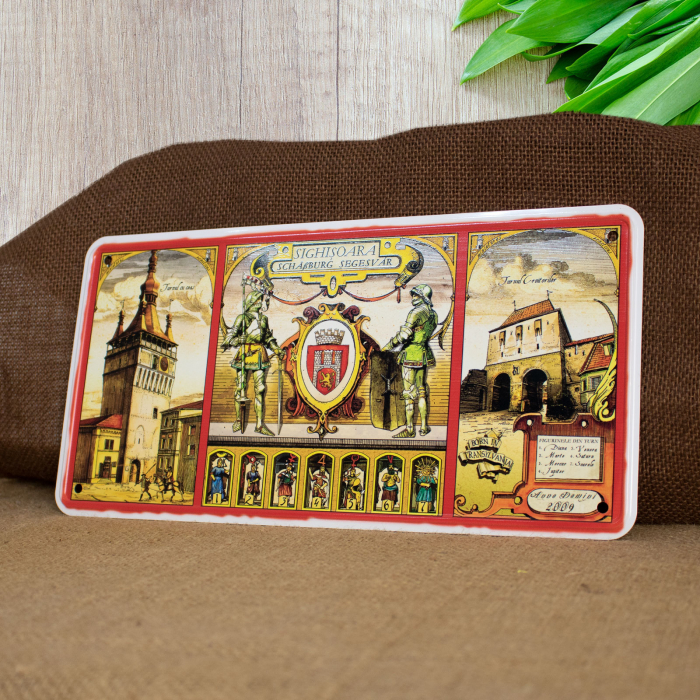 Tablou metalic decorativ suvenir, Turnul cu ceas, Sighisoara Medievala [3]