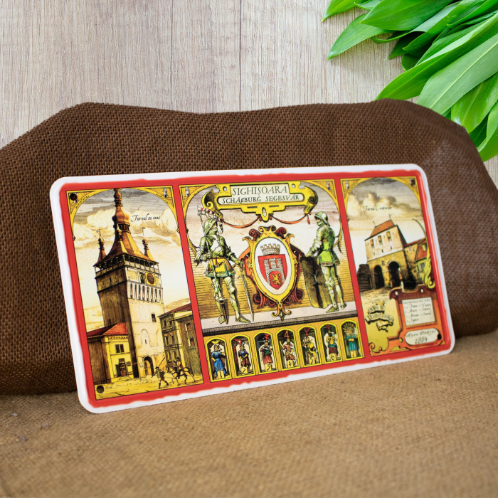 Tablou metalic decorativ suvenir, Turnul cu ceas, Sighisoara Medievala [4]