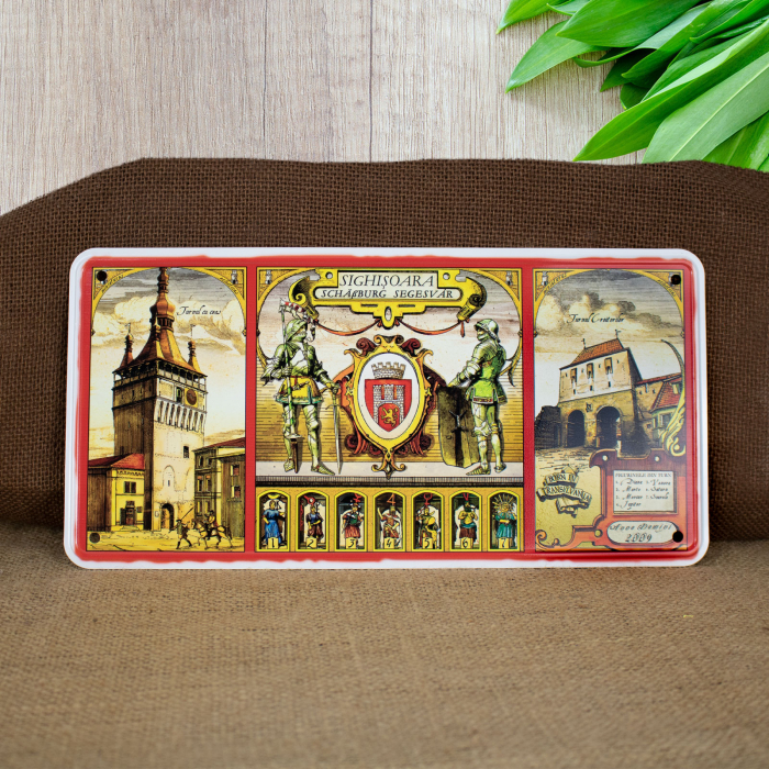 Tablou metalic decorativ suvenir, Turnul cu ceas, Sighisoara Medievala [2]