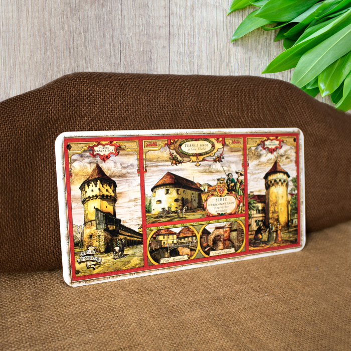 Tablou metalic decorativ suvenir, Turnuri si poduri medievale, Sibiu [2]