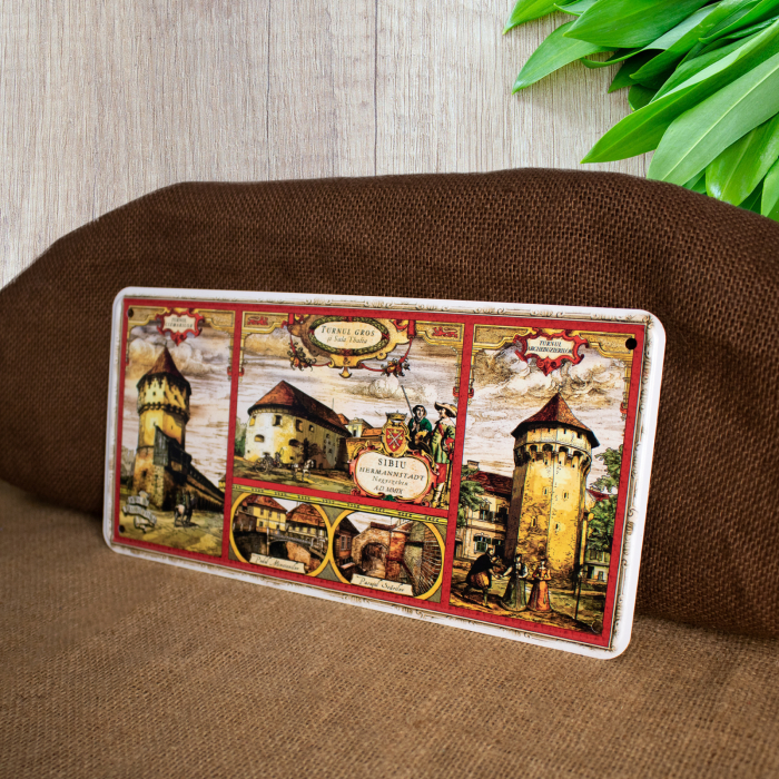 Tablou metalic decorativ suvenir, Turnuri si poduri medievale, Sibiu [3]
