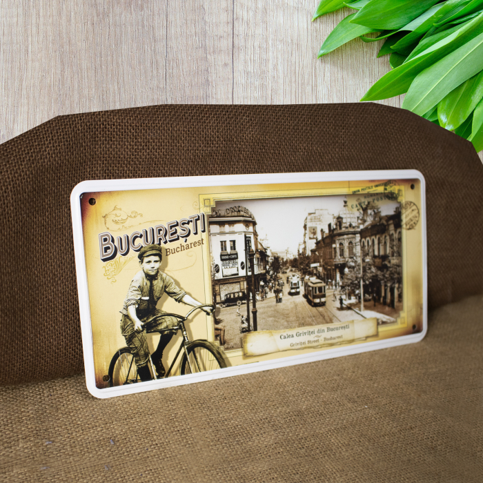 Tablou metalic decorativ, vintage "Calea Grivitei" Bucuresti [4]