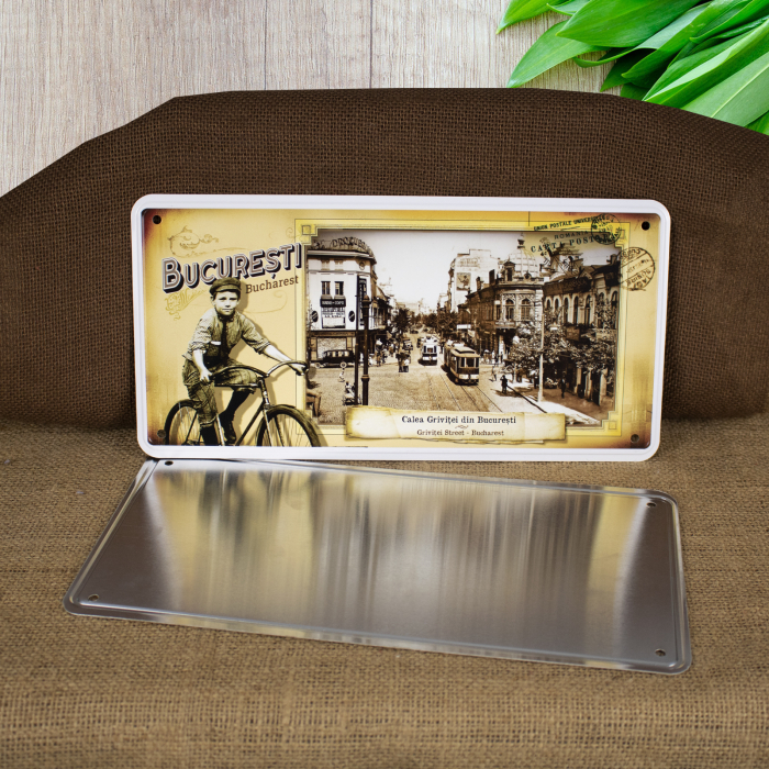 Tablou metalic decorativ, vintage "Calea Grivitei" Bucuresti [2]