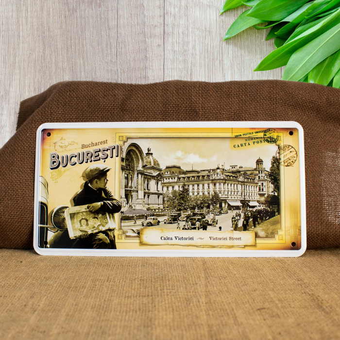 Tablou metalic decorativ, vintage "Calea Victoriei" Bucuresti [1]