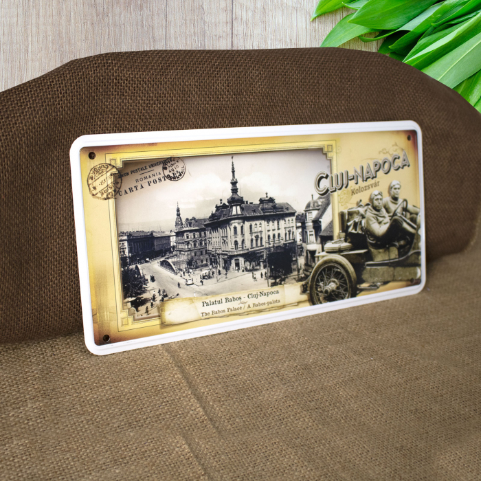 Tablou metalic decorativ suvenir, vintage "Palatul Babos" - Cluj Napoca [3]