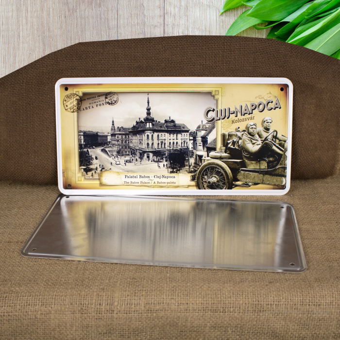 Tablou metalic decorativ suvenir, vintage "Palatul Babos" - Cluj Napoca [2]