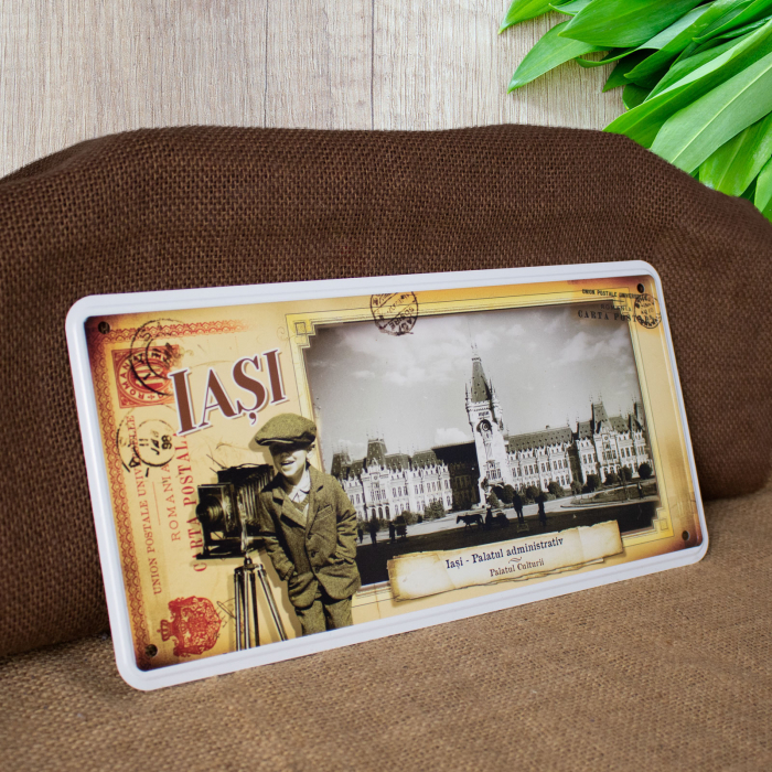 Tablou metalic decorativ, suvenir, vintage, Palatul Culturii Iasi [2]