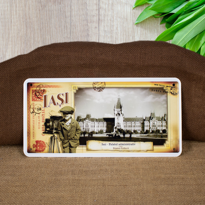Tablou metalic decorativ, suvenir, vintage, Palatul Culturii Iasi [1]