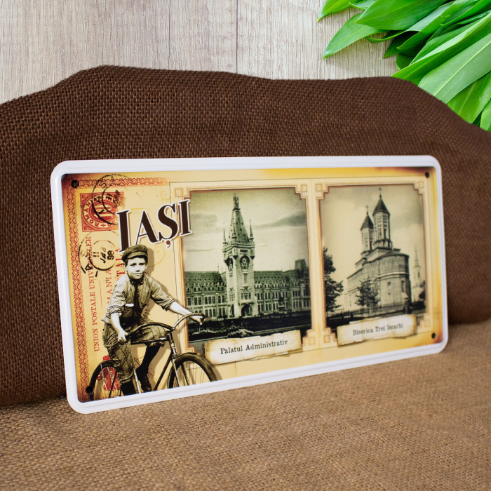 Tablou metalic decorativ, suvenir, vintage "Palatul Culturii si Biserica 3 Ierarhi", Iasi [2]