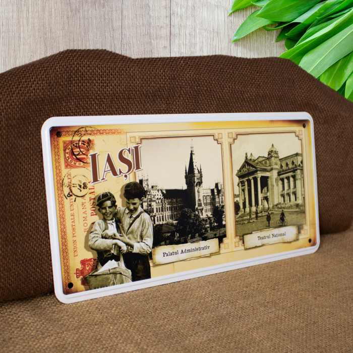 Tablou metalic decorativ, suvenir, vintage "Palatul Culturii si Teatrul National", Iasi [2]