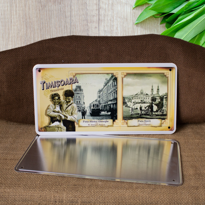 Tablou metalic decorativ, vintage "Piata Sfantul Gheorghe si Piata Unirii", Timisoara [4]