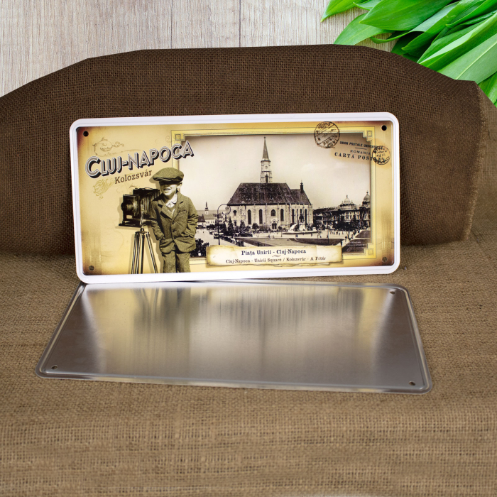 Tablou metalic decorativ suvenir, vintage "Piata Unirii" - Cluj Napoca [2]