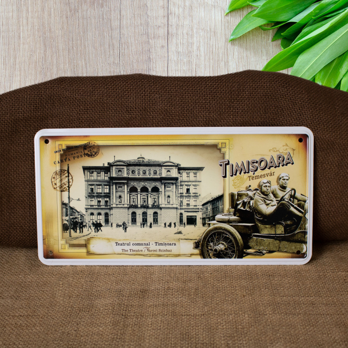 Tablou metalic decorativ, vintage "Teatrul Comunal" - Cladirea Operei din Timisoara [1]