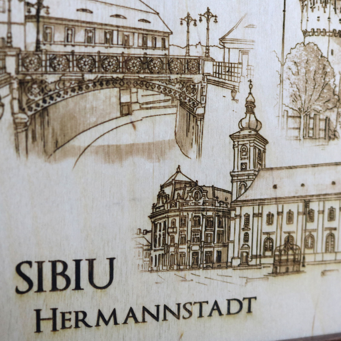 Tablou suvenir Sibiu, gravat (fotogravura), cu rama inclusa 13/18, desen realizat manual [3]
