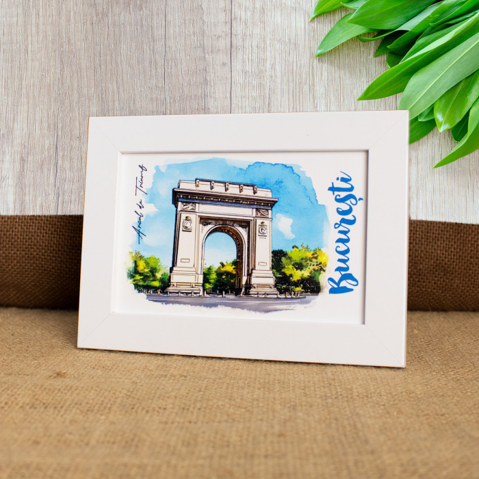 Tablou suvenir, acuarela, Palatul Parlamentului Bucuresti, dimensiune 10 x15 cm, rama inclusa [3]