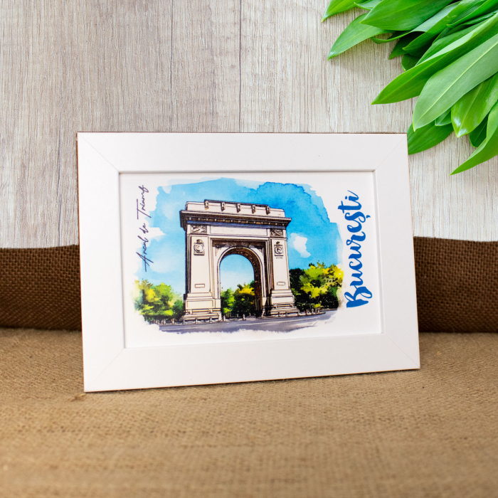 Tablou suvenir, acuarela, Palatul Parlamentului Bucuresti, dimensiune 10 x15 cm, rama inclusa [2]