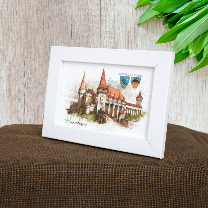 Tablou suvenir, acuarela, Castelul Corvinilor Hunedoara, dimensiune 10/15 cm, rama inclusa [2]