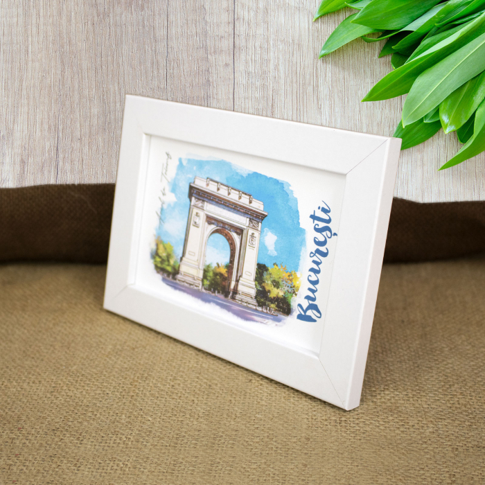Tablou suvenir, acuarela, Palatul Parlamentului Bucuresti, dimensiune 10 x15 cm, rama inclusa [2]
