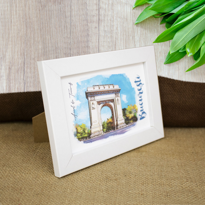 Tablou suvenir, acuarela, Palatul Parlamentului Bucuresti, dimensiune 10 x15 cm, rama inclusa [3]