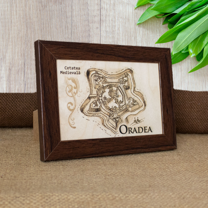 Tablou suvenir din lemn, gravat, Cetatea Oradea, dimensiune 10 x 15 cm, rama inclusa [6]