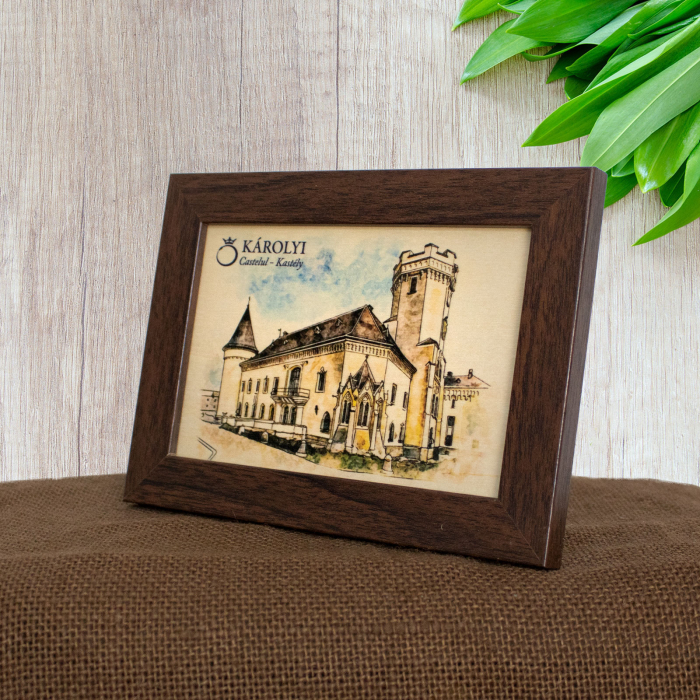 Tablou suvenir din lemn, Acuarela, Castelul Karolyi Carei, dimensiune 10/15, rama inclusa [3]