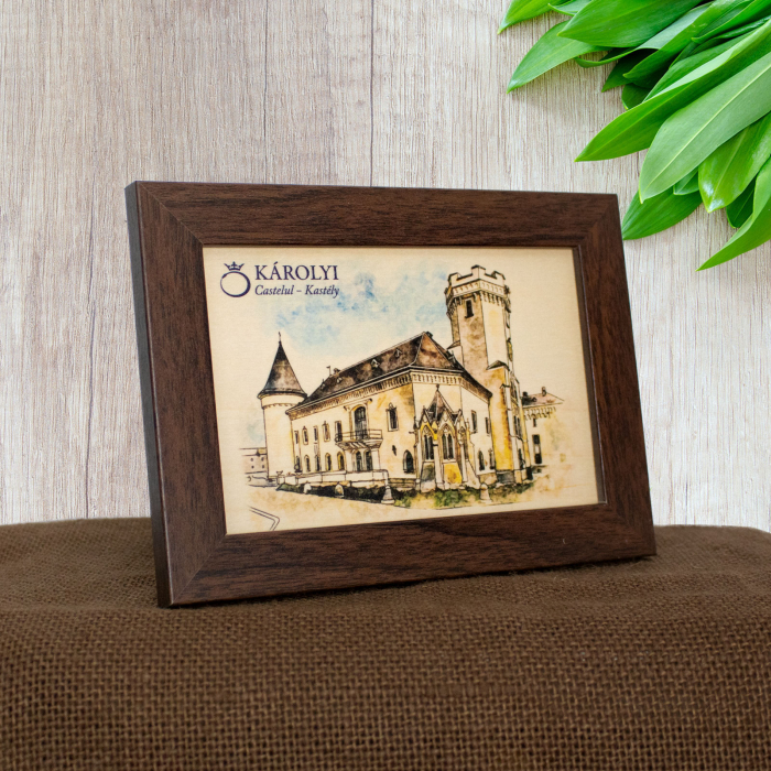 Tablou suvenir din lemn, Acuarela, Castelul Karolyi Carei, dimensiune 10/15, rama inclusa [2]