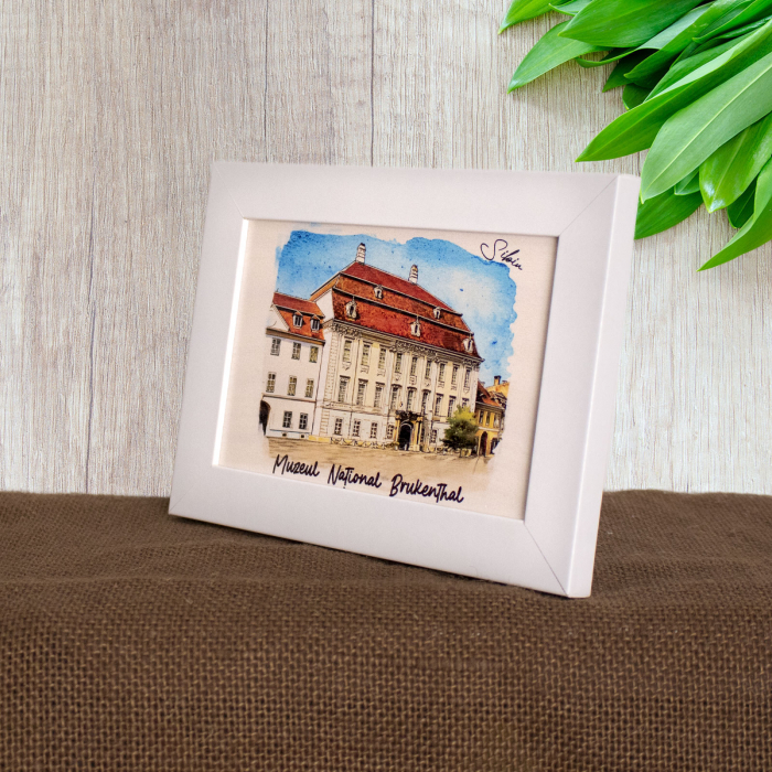 Tablou suvenir din lemn, acuarela, Muzeul National Brukenthal Sibiu, dimensiune 10 x15 cm, rama inclusa [3]