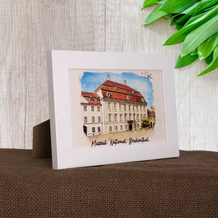 Tablou suvenir din lemn, acuarela, Muzeul National Brukenthal Sibiu, dimensiune 10 x15 cm, rama inclusa [2]