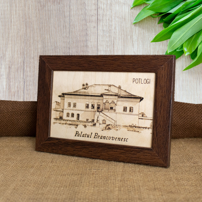 Tablou suvenir din lemn, gravat, Palatul Brancovenesc Potlogi, dimensiune 10 x15 cm, rama inclusa [3]