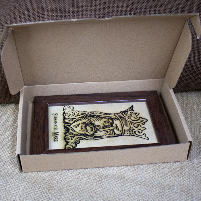 Tablou suvenir din lemn, gravat, Stefan cel Mare, dimensiune 10/15 cm, rama inclusa [2]