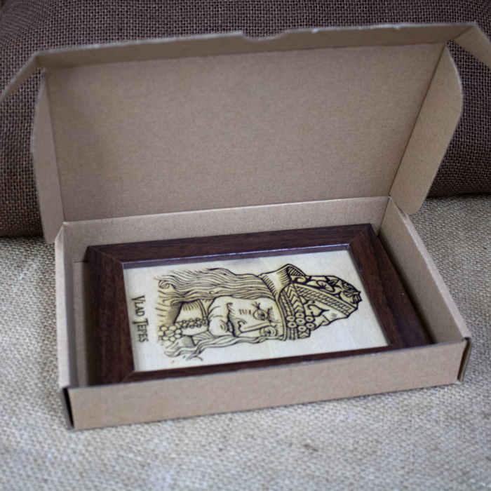 Tablou suvenir din lemn, gravat, Vlad Tepes, dimensiune 10/15 cm, rama inclusa [2]