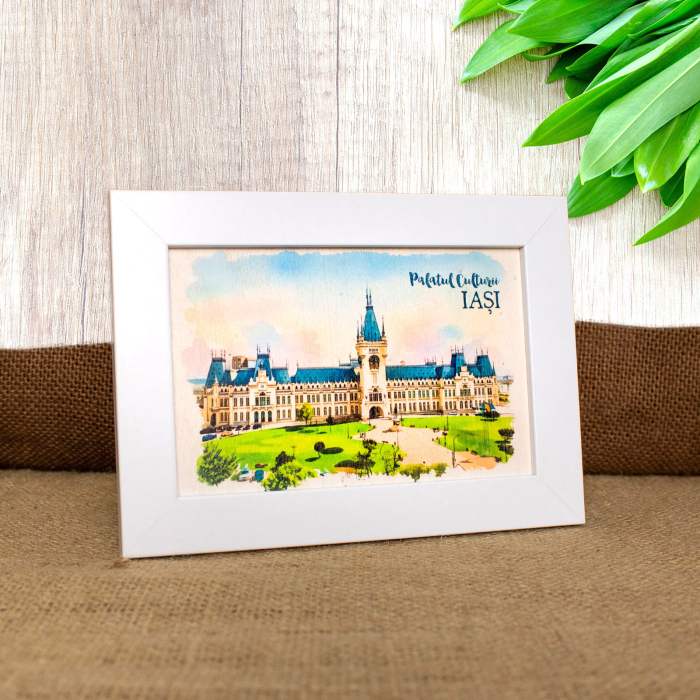 Tablou suvenir, din lemn, Palatul Culturii din Iasi, dimensiune 10/15 cm, rama inclusa [3]