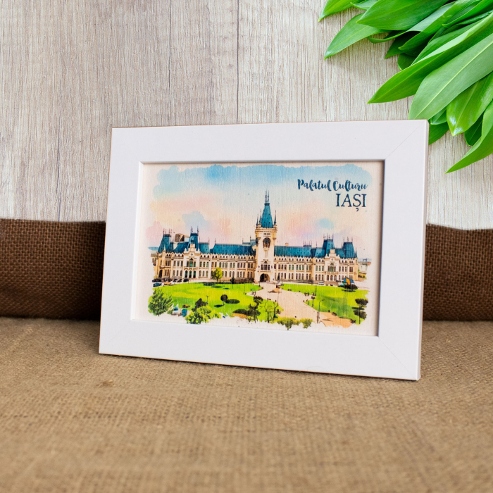 Tablou suvenir, din lemn, Palatul Culturii din Iasi, dimensiune 10/15 cm, rama inclusa [2]