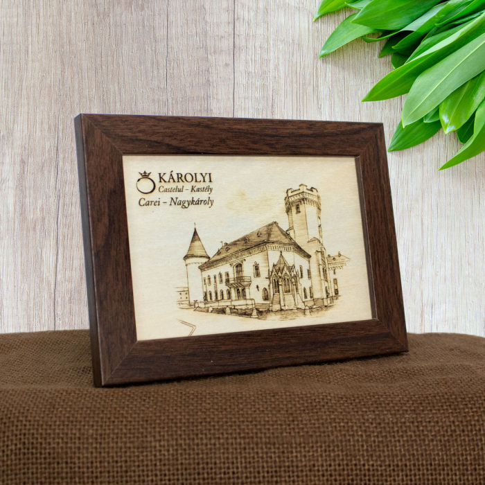 Tablou suvenir din lemn, Gravat  Castelul Karolyi Carei, dimensiune 10/15, rama inclusa [2]