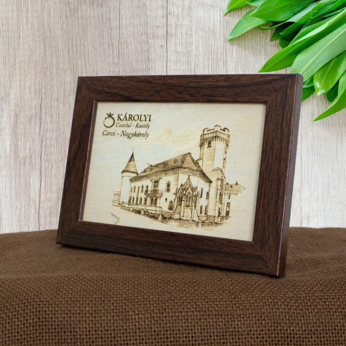 Tablou suvenir din lemn, Gravat  Castelul Karolyi Carei, dimensiune 10/15, rama inclusa [3]