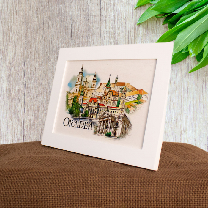 Tablou suvenir din lemn, acuarela, Oradea, dimensiune 13 x18 cm, rama inclusa [3]