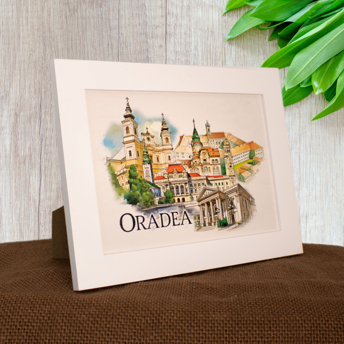 Tablou suvenir din lemn, acuarela, Oradea, dimensiune 13 x18 cm, rama inclusa [2]