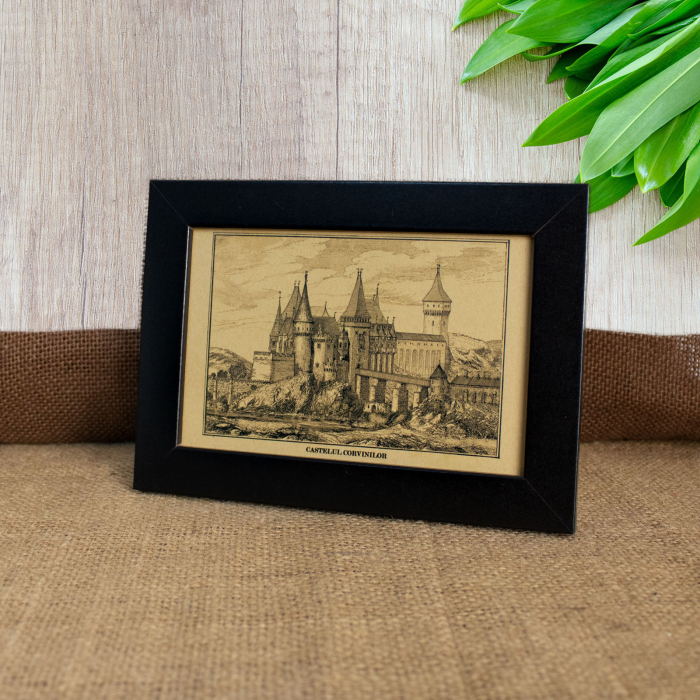 Tablou suvenir, vintage, Castelul Corvinilor Hunedoara, dimensiune 10/15 cm, rama inclusa [3]