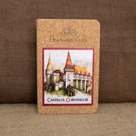 Agenda/carnetel de calatorii suvenir, acuarela, coperta din material de pluta, Castelul Corvinilor, Hunedoara, Transilvania