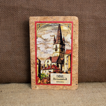 Sibiu - Agenda/carnetel de calatorii suvenir, coperta din material de pluta, Biserica Evanghelica, Sibiu Medieval