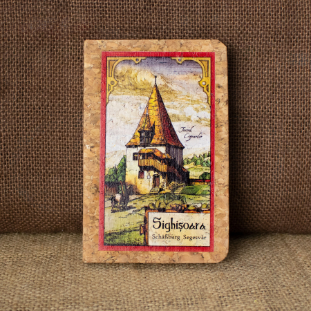 Agende - Agenda/carnetel de calatorii suvenir, coperta din material de pluta, Turnul Cizmarilor, Sighisoara Medievala