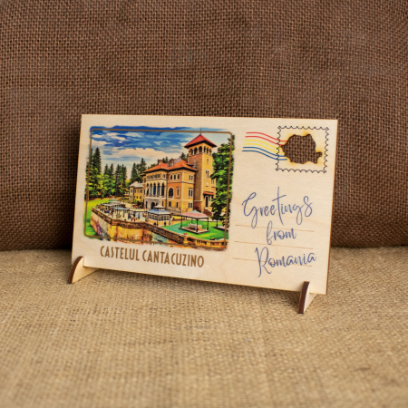 Carte postala Din Lemn, acuarela, Castelul Cantacuzino, Busteni [2]