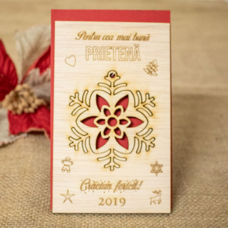 Felicitare de Craciun din lemn, personalizata,  „Cea mai buna prietena”