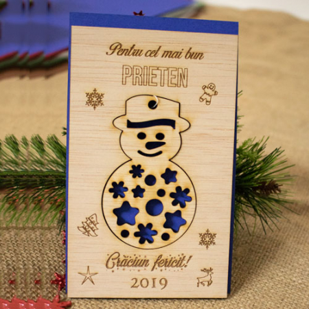 Felicitare de Craciun din lemn, personalizata „Cel mai bun prieten”