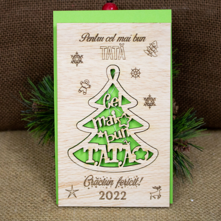 Cadouri - Felicitare de Craciun din lemn, personalizata „Cel mai bun tata”
