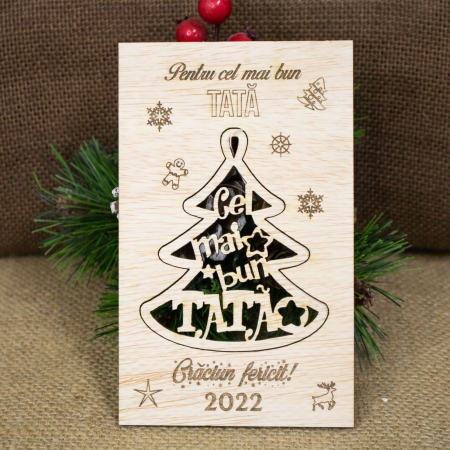 Felicitare de Craciun din lemn, personalizata „Cel mai bun tata” [4]