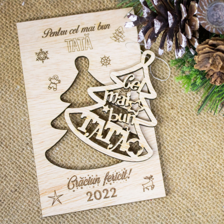 Felicitare de Craciun din lemn, personalizata „Cel mai bun tata” [1]